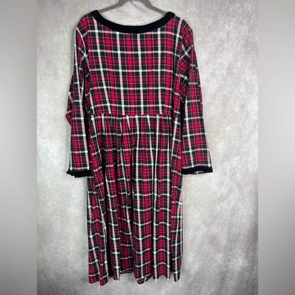 Lanz Of Salzburg Plaid Velvet Trim Flannel Nightgown Dress In Red Size 2X - Picture 6 of 7